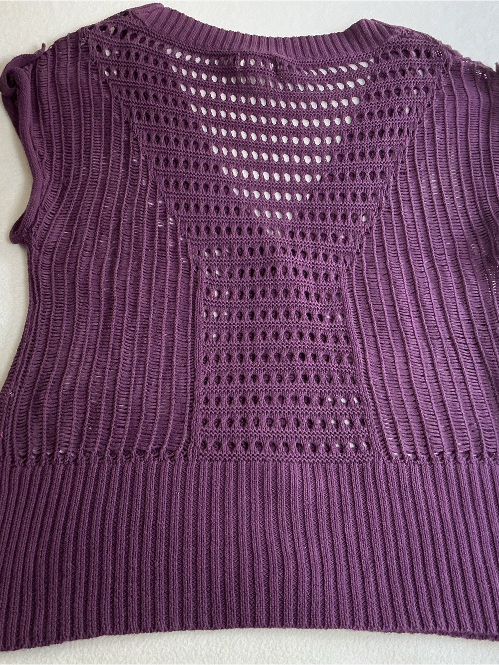 Mudd Vintage Y2K Crochet Knit Cardigan Vest L Purple Open Stitch Button Front - Picture 6 of 8